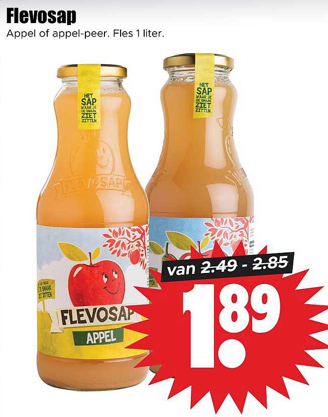 Flevosap Appel of appel-peer. Fles 1 liter.