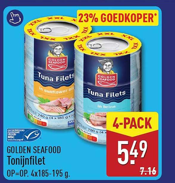 GOLDEN SEAFOOD Tonijnfilet 23% GOEDKOPER* 4-PACK