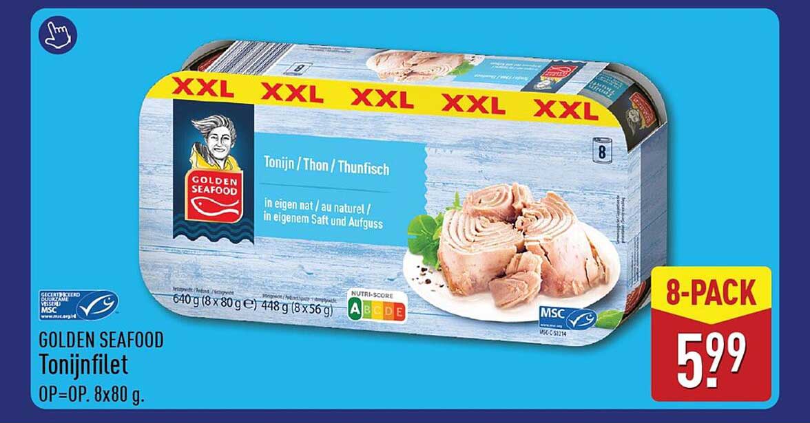 GOLDEN SEAFOOD Tonijnfilet OP=OP. 8x80 g. 8-PACK