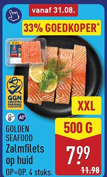 GOLDEN SEAFOOD Zalmfilets op huid XXL 500 g 33% GOEDKOPER