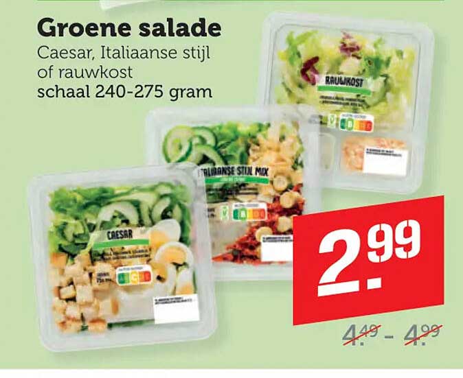 Groene salade Caesar, Italiaanse stijl of rauwkost schaal 240-275 gram