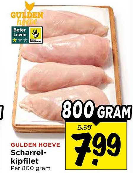 GULDEN HOEVE Scharrel-kipfilet Per 800 gram