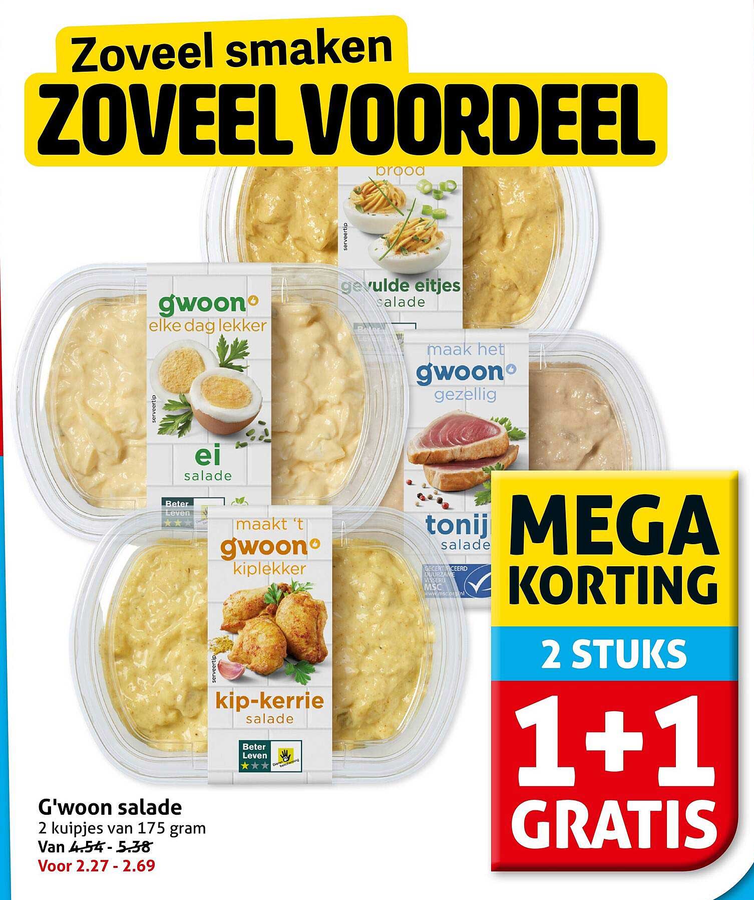 G'woon salade 2 kuipjes van 175 gram 1+1 gratis