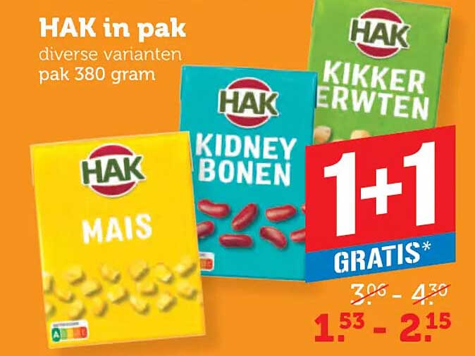 HAK in pak diverse varianten pak 380 gram 1+1 GRATIS*