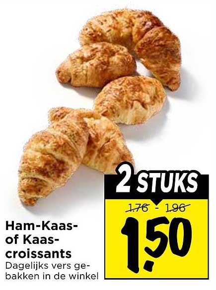 Ham-Kaas- of Kaas-croissants 2 stuks