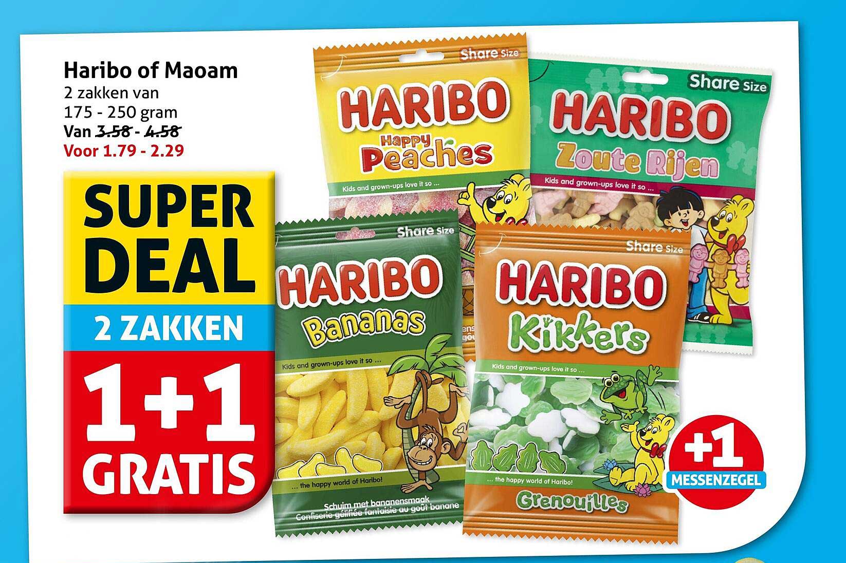 Haribo of Maoam 2 zakken van 175 - 250 gram 1+1 gratis