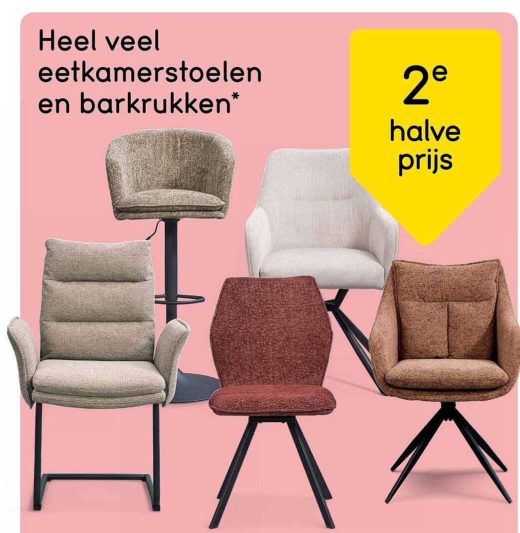 Heel veel eetkamerstoelen en barkrukken* 2e halve prijs