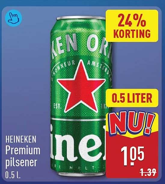 HEINEKEN Premium pilsener 0.5 l. 24% korting