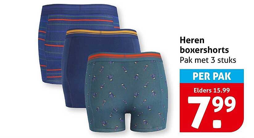 Heren boxershorts Pak met 3 stuks PER PAK