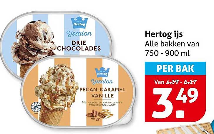 Hertog ijs Alle bakken van 750 - 900 ml PER BAK