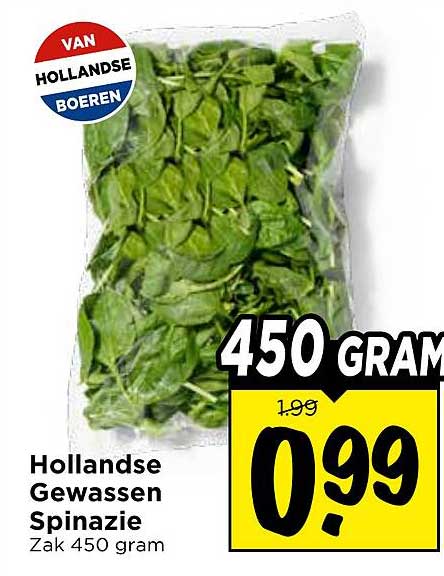 Hollandse Gewassen Spinazie Zak 450 gram