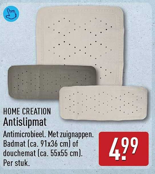 HOME CREATION Antislipmat Antimicrobieel. Met zuignappen. Badmat (ca. 91x36 cm) of douchem at (ca. 55x55 cm). Per stuk.