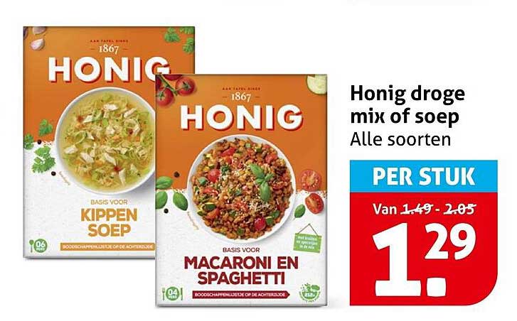 Honig droge mix of soep Alle soorten PER STUK