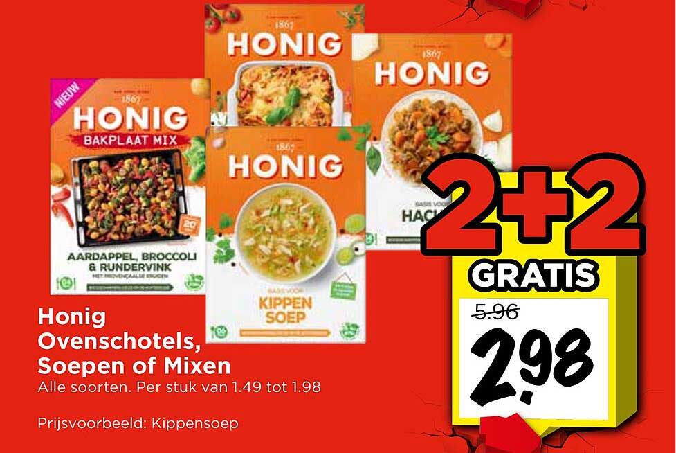 Honig Ovenschotels, Soepen of Mixen 2+2 gratis