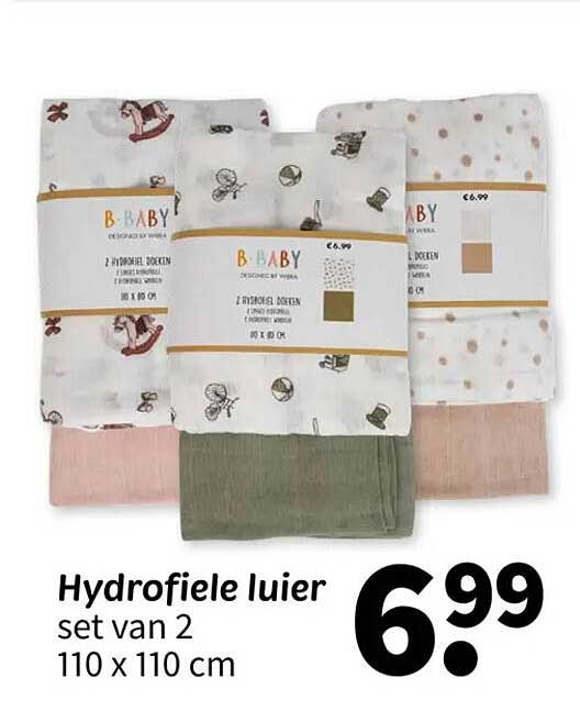 Hydrofiele luier set van 2 110 x 110 cm