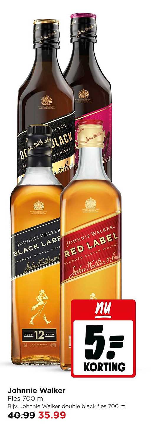 Johnnie Walker Fles 700 ml Bijv. Johnnie Walker double black fles 700 ml 5.- KORTING