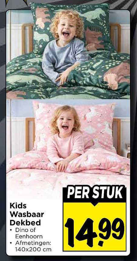 Kids Wasbaar Dekbed Dino of Eenhoorn 140x200 cm PER STUK