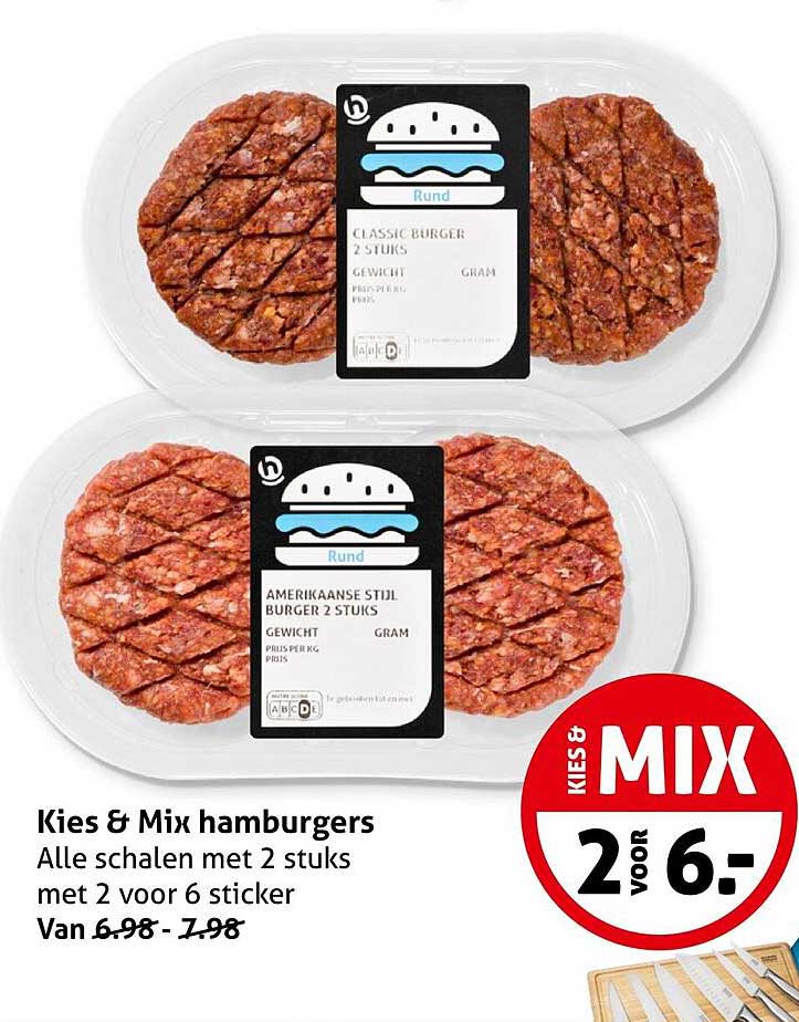Kies & Mix hamburgers Alle schalen met 2 stuks met 2 voor 6 sticker