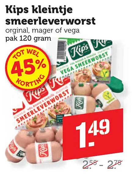 Kips kleintje smeerleverworst original, mager of vega pak 120 gram