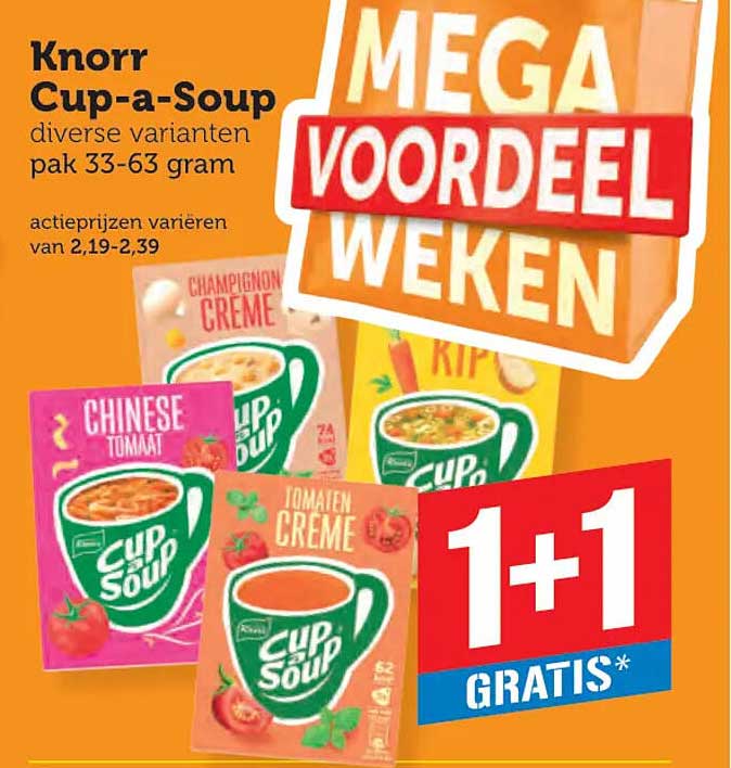 Knorr Cup-a-Soup diverse varianten pak 33-63 gram 1+1 GRATIS