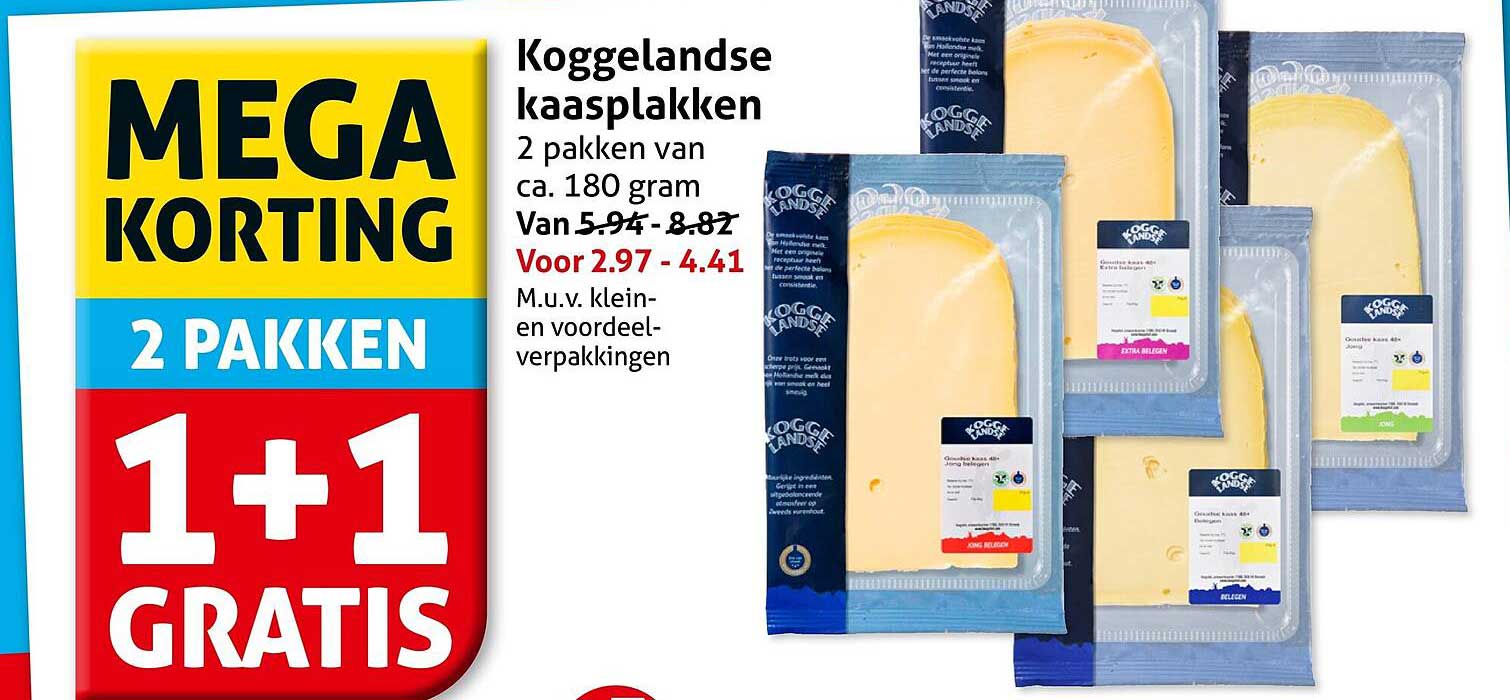 Koggelandse kaasplakken 2 pakken van ca. 180 gram 1+1 GRATIS