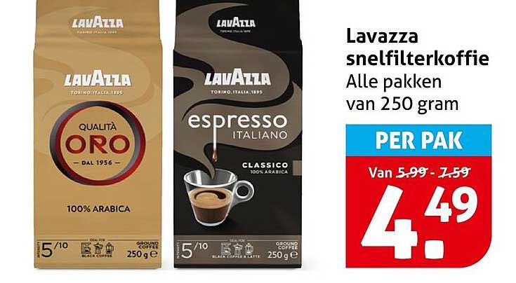 Lavazza snelfilterkoffie Alle pakken van 250 gram PER PAK