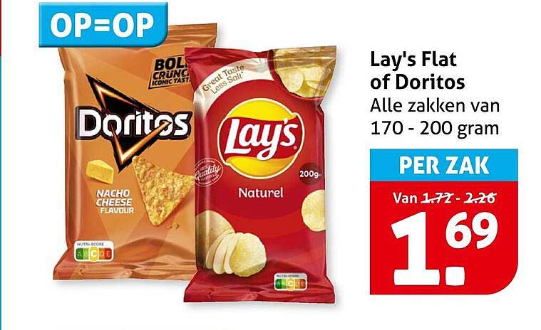 Lay's Flat of Doritos Alle zakken van 170 - 200 gram PER ZAK