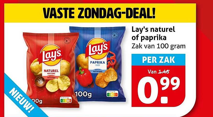 Lay's naturel of paprika Zak van 100 gram
