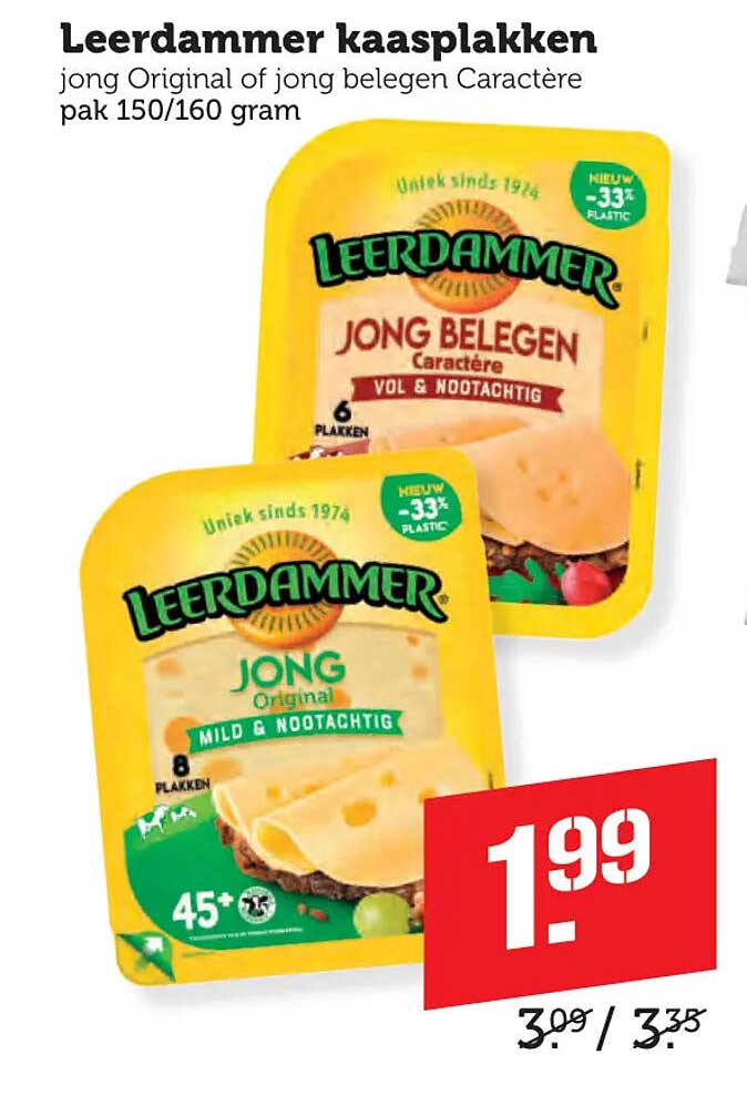 Leerdammer kaasplakken jong Original of jong belegen Caractère pak 150/160 gram