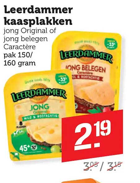 Leerdammer kaasplakken jong Original of jong belegen Caractère pak 150/160 gram