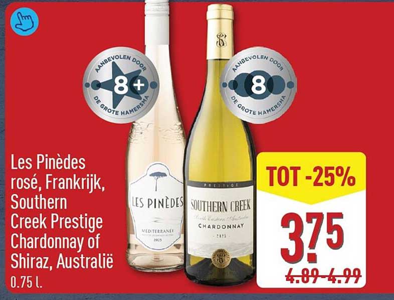 Les Pinèdes rosé, Frankrijk, Southern Creek Prestige Chardonnay of Shiraz, Australië TOT -25%