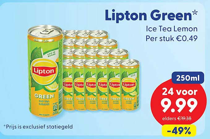 Lipton Green* Ice Tea Lemon 250ml 24 voor 9.99 -49%