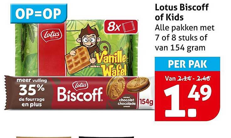 Lotus Biscoff of Kids Alle pakken met 7 of 8 stuks of van 154 gram PER PAK