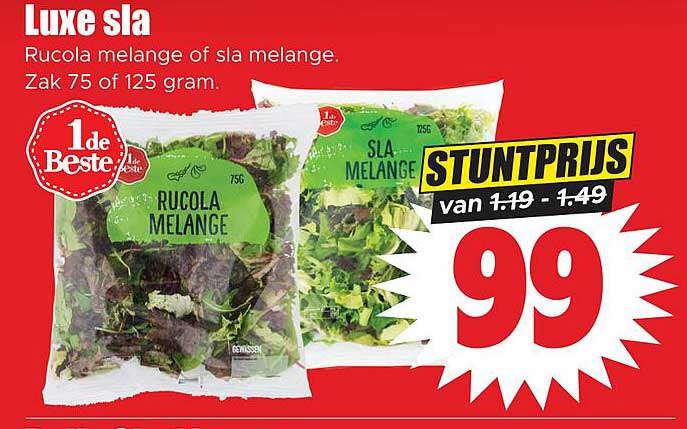 Luxe sla Rucola melange of sla melange. Zak 75 of 125 gram. STUNTPRIJS