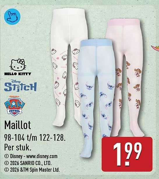 Maillot 98-104 t/m 122-128. Per stuk.