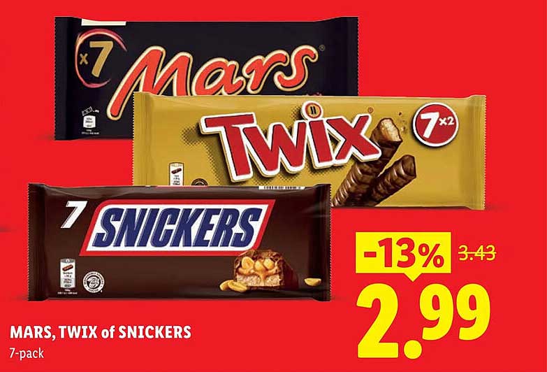 MARS, TWIX of SNICKERS 7-pack -13%