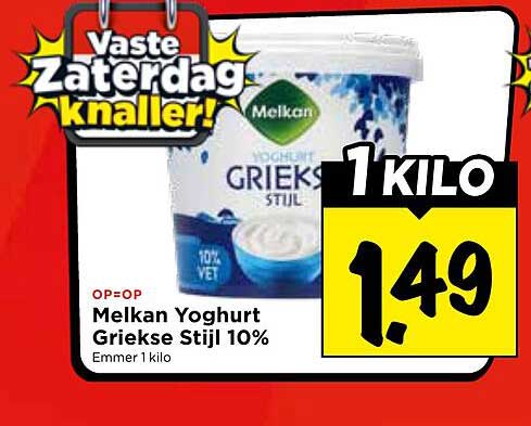 Melkan Yoghurt Griekse Stijl 10% Emmer 1 kilo