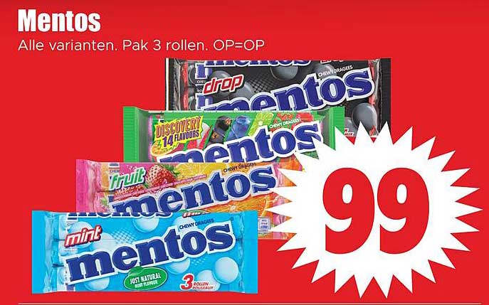 Mentos Alle varianten. Pak 3 rollen. OP=OP