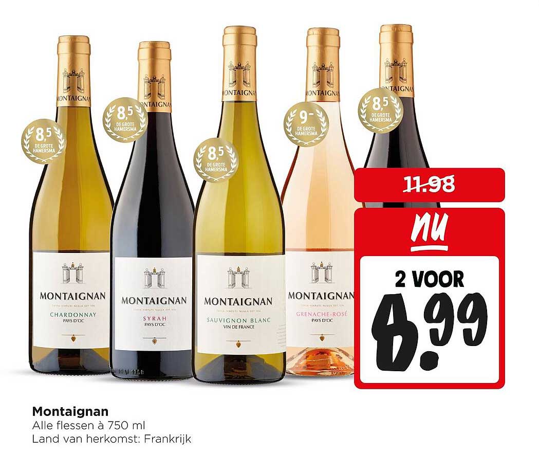Montaignan Alle flessen à 750 ml 2 voor 6.99