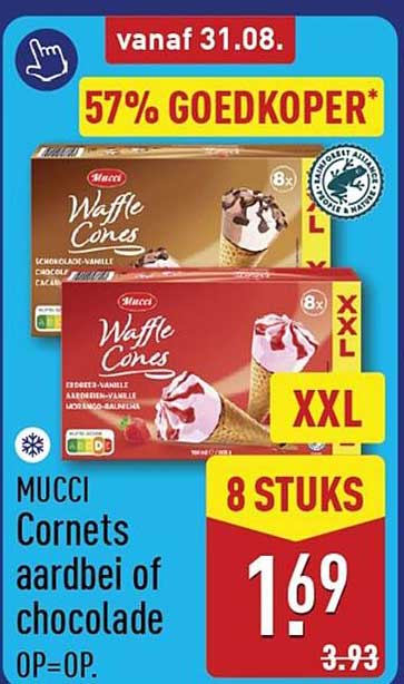 MUCCI Cornets aardbei of chocolade OP=OP.