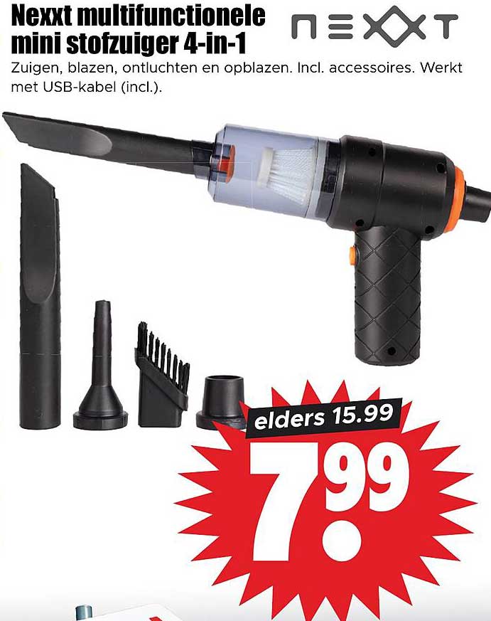 Next multifunctionele mini stofzuiger 4-in-1
