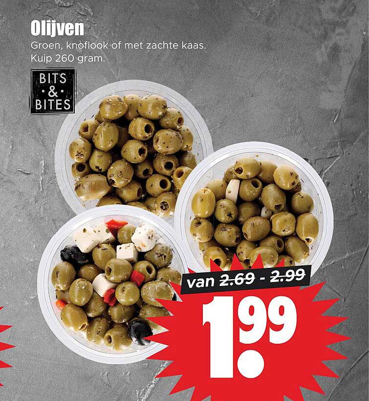 Olijven Groen, knoflook of met zachte kaas. Kuip 260 gram.