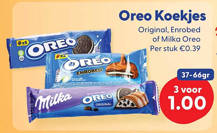 Oreo Koekjes Original, Enrobed of Milka Oreo 3 voor 1.00
