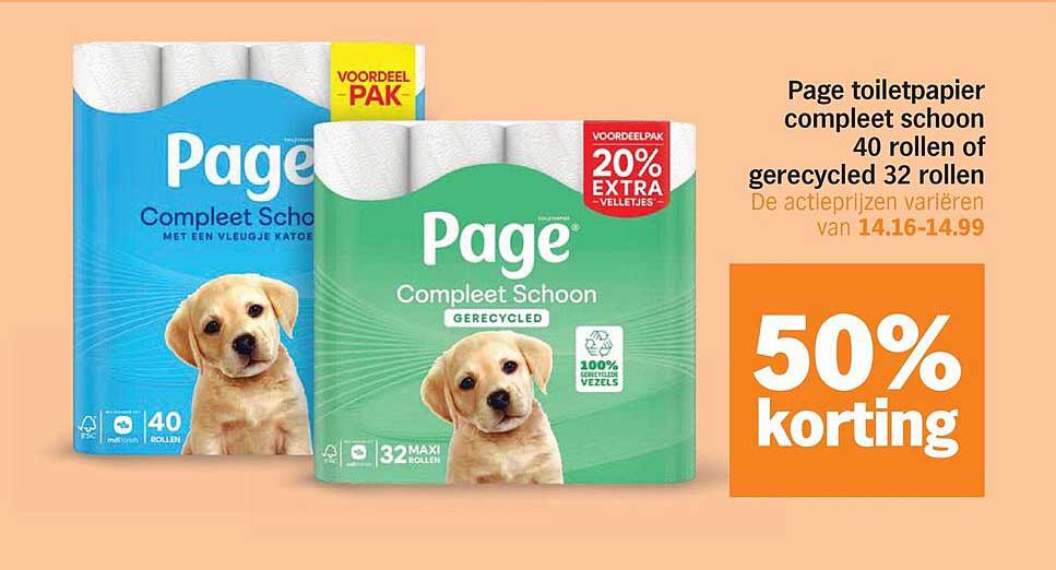 Page toiletpapier compleet schoon 40 rollen of gerecycled 32 rollen 50% korting