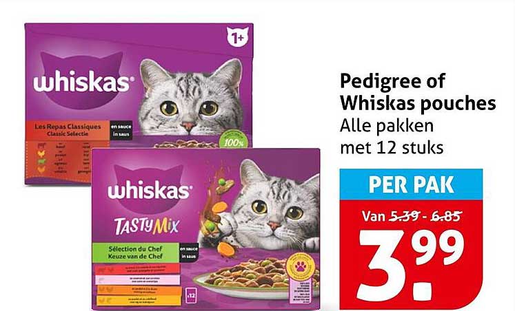 Pedigree of Whiskas pouches Alle pakken met 12 stuks PER PAK