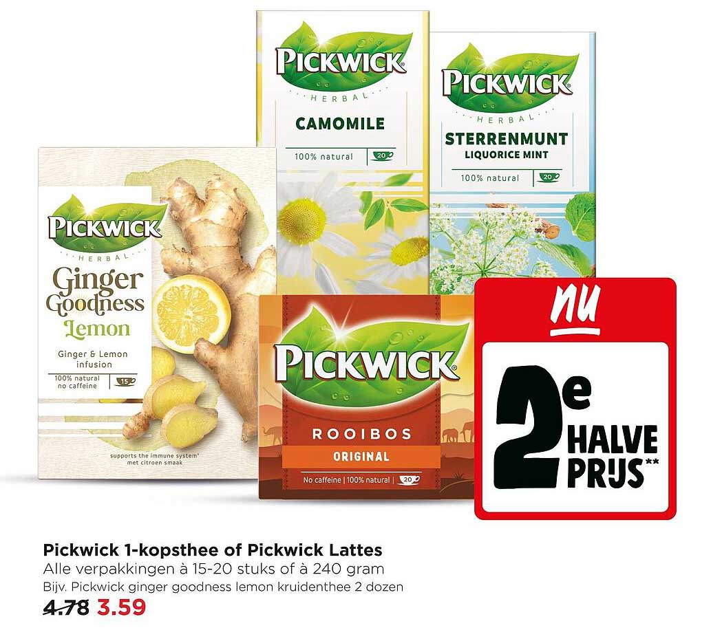 Pickwick 1-kopsthee of Pickwick Lattes 2e halve prijs