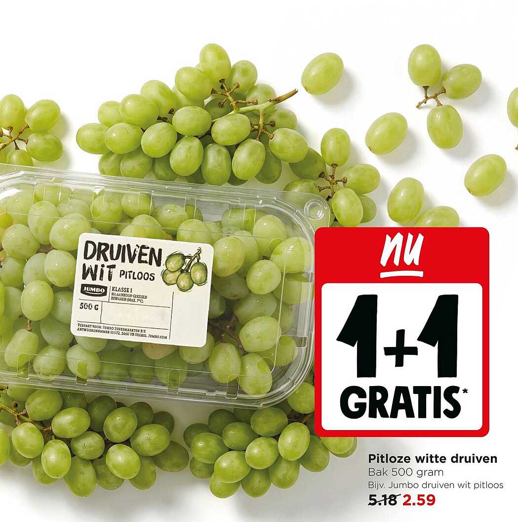 Pitloze witte druiven 1+1 gratis