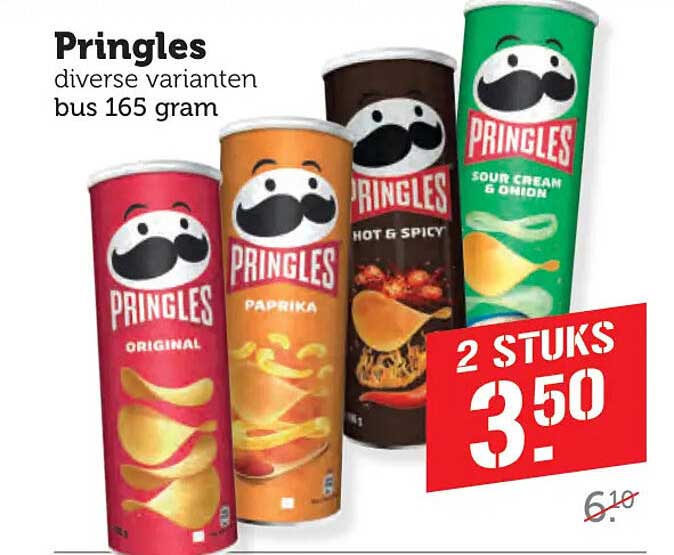 Pringles diverse varianten bus 165 gram 2 stuks 3.50