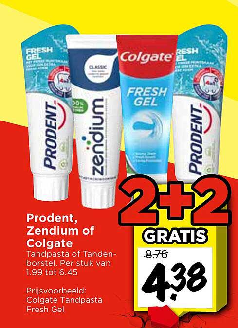 Prodent, Zendium of Colgate Tandpasta of Tandenborstel 2+2 gratis