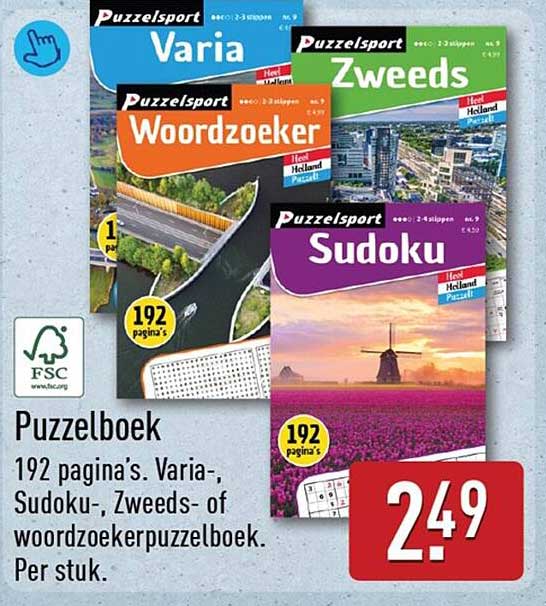 Puzzelboek 192 pagina's. Varia-, Sudoku-, Zweeds- of woordzoekerpuzzelboek. Per stuk.